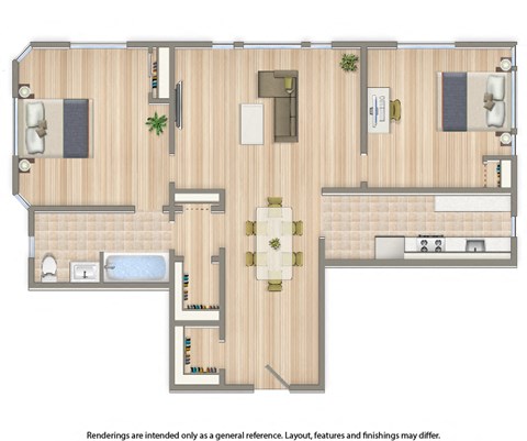 Floor plan for 2 beds, 1 bath, 1242 sqft